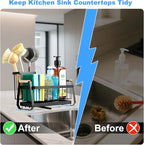 Sponge Holder for Kitchen Sink Organizer, Stainless Steel Sink Caddy Suction Cup with Dish Brush Holder, Rustproof Drying Rack, Sponge Caddy and Dish Soap Organizer for Kitchen Countertop