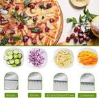 ONCE FOR ALL Safe Mandoline Slicer, Multi Vegetable Chopper, Potato Slicer for Kitchen, 4 Modes 100+ Presets Adjustable Thickness, French Fry Cutter (5 in 1 Green)