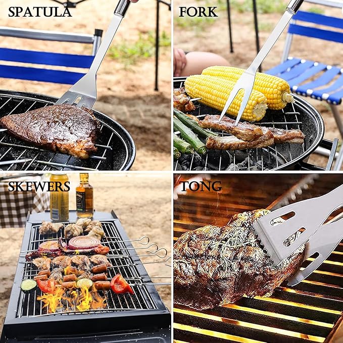 7pcs Barbecue Grill Utensils Set, Stainless Steel BBQ Tools for Outdoor Grill, Professional BBQ Accessories for Outdoor Grill, Grilling Gifts for Men, Dad, BBQ Lovers