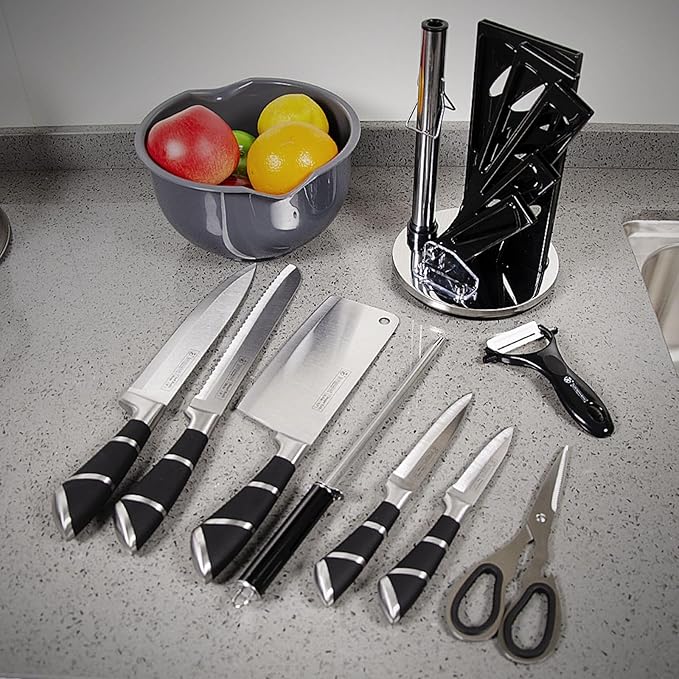 Kitchen Knife Set, 9-Piece Black Kitchen Knife Set with Acrylic Block, Non Stick Sharp High Carbon Stainless Steel Knife Set for Kitchen Cutting Meat Slicing Chopping Kitchen Women Gifts