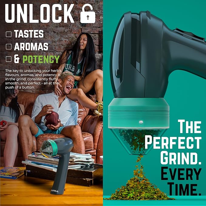 Mamba Lite Electric Herb Grinder, USB Rechargeable Herb & Spice Grinder for Dried Herbs, One-Hand Automatic Kitchen Herb Mill, Portable Spice Grinder with Cleaning Tools, 0.75 g Capacity, Green