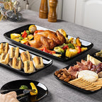 DELLING Large Serving Platter Set of 3, 16/14/12 Inch Porcelain Serving Trays for Party - Black Ceramic Rectangular Platters for Entertaining,Platter for Thanksgiving Christmas, Dishwasher Oven Safe