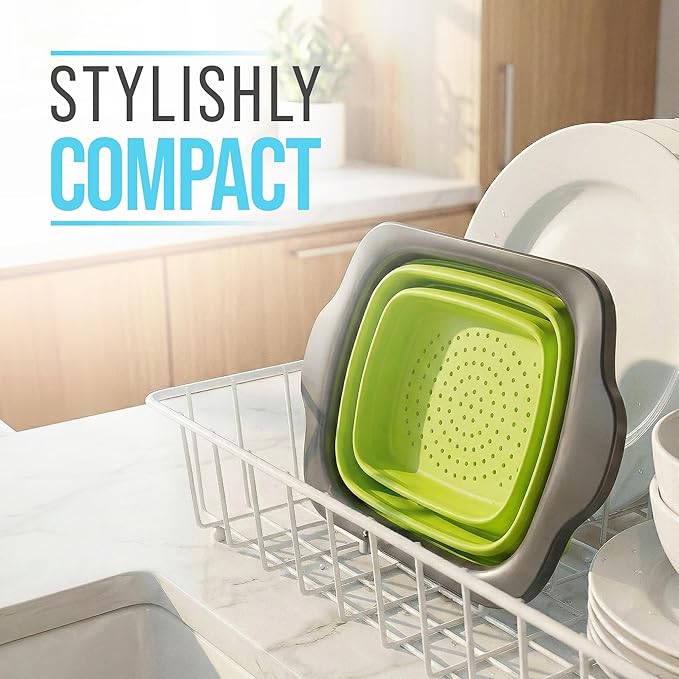 Comfify XL Large Kitchen Strainer - Collapsible Silicone Over-The-Sink Colander with Extendable Handles - Use with Pasta, Fruit, Berries & Veggie - 6 Quart - Green