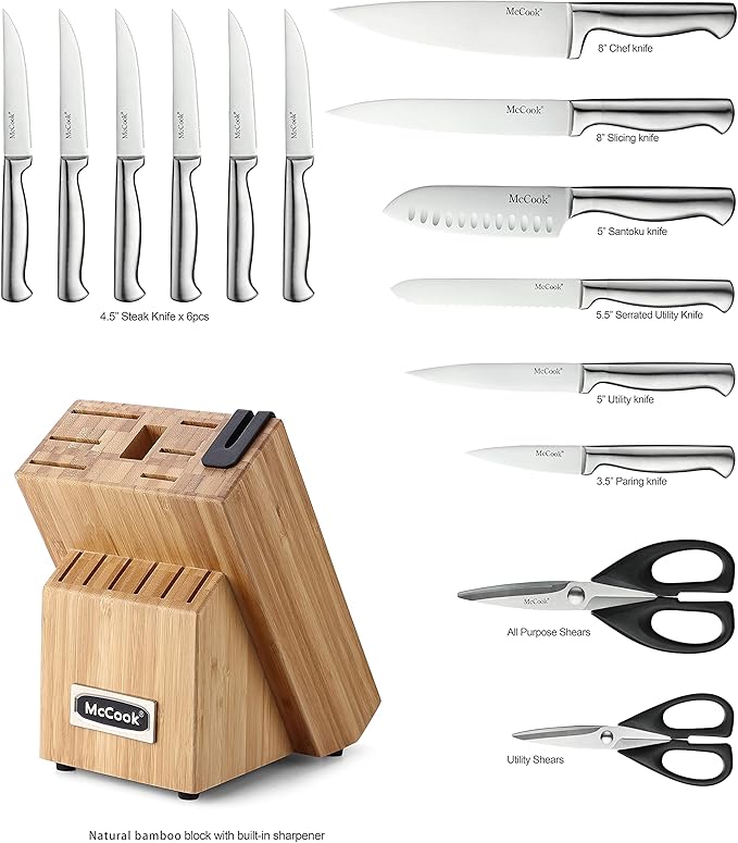 McCook® Knife Sets,German Stainless Steel Knife Block Sets with Built-in Sharpener (Pack of 2)