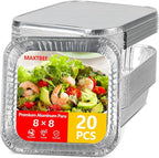 8x8 Aluminum Foil Pans with Lid, 20 Pack Disposable Trays Half Size Heavy Duty Tin Pans Deep Food Containers For Cooking, Meal Prep, Baking, Roasting, Chafing, Heating or Steam Table