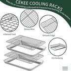 Quarter Sheet Pan with Cooling Rack Set [2 Baking Sheets + 2 Baking Racks], CEKEE Stainless Steel Cookie Sheets for Baking and Wire Rack - Rust & Warp Resistant & Nonstick, Size 12 x 9.8 x 1 Inch