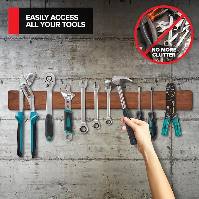 24 Inch Acacia Wood Magnetic Knife Holder with Multipurpose Use, Magnetic Knife Holders for Kitchen, Wooden Knife Rack, Magnet Strips for Knives & Metal Utensils, Tool Holder, Art Supply Organizer