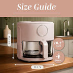 COOK WITH COLOR Colorful 1200W 4Qt Air Fryer: Glass Basket, Dishwasher Safe, 60min Timer, 6 Presets, Temp Control 175F-400F, 4 QT, Dusty Rose