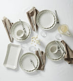 Lenox Dinnerware Set, French Perle Scallop 4-Piece Place Setting, Service For 1, Dinnerware Set, Stoneware, Includes Plates, Bowl, and Mug, Dishwasher And Microwave Safe, Dish Set (White, 4 Piece)
