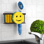Sponge Holder Smiley Face,Sink Caddy for kitchen Sink, Kitchen Organizer Sponge Holder with 2 PCS Suction Cups/1 PCS Adhesive Strips,Designed for Sponge,Soap,Dish brush,Scrubber-Bronze