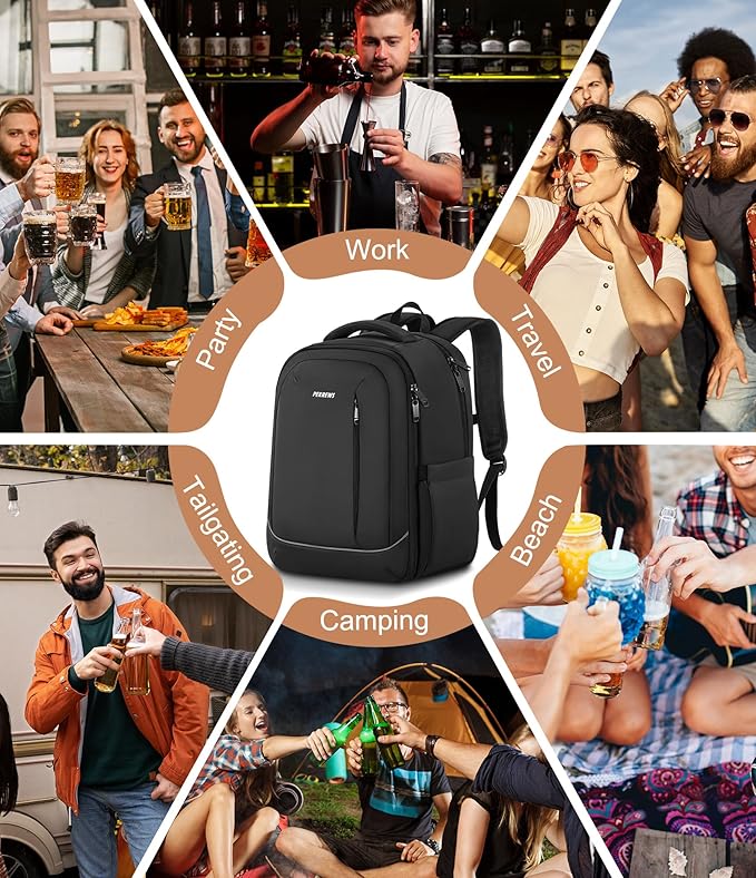 PEKREWS Bartender Bag, Travel Bartending Backpack for Carrying Bar Kit, Portable Bar Bag for Tools Set Storage Cocktail Shaker and Wine Bottle Carrier, Professional Mixology Gift (Backpack Only)