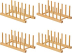 HBlife 4pcs Bamboo Dish Plate Bowl Cup Book Pot Lid Cutting Board Drying Rack Stand Drainer Storage Holder Organizer Kitchen Cabinet（Keep Dry）