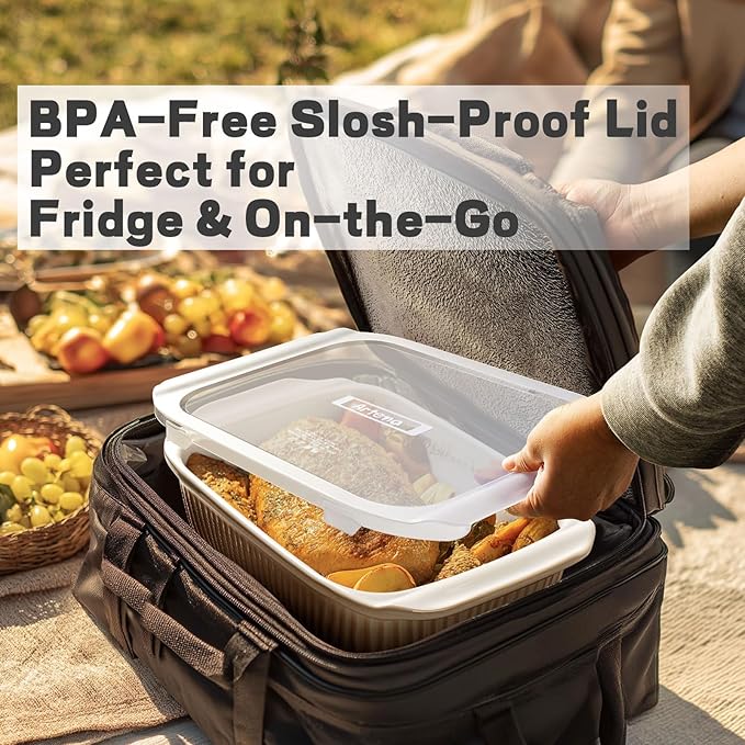 Artena Casserole Dishes For Oven, Ceramic Baking Dish, Large Lasagna Pan With Handles, Baking Pan Casserole Dish, Rectangular Bakeware Deep, White, Set Of 3 (5.1Qt/2.3Qt/1.1Qt) (Baking Dish With Lids)