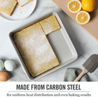 Martha Stewart Gallen 9 Inch Square Nonstick Carbon Steel Cake Pan – Cool Grey, Durable Bakeware for Even Baking and Easy Release