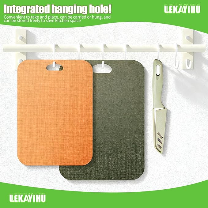 Plastic Cutting Boards Set of 3 for kitchen,Flexible Cutting Mats for Cooking, 100% Non-Slip Cutting Board for Fruit Meat and Vegatables, BPA-Free and Dishwasher Safe with knife (14 in Green/Orange)