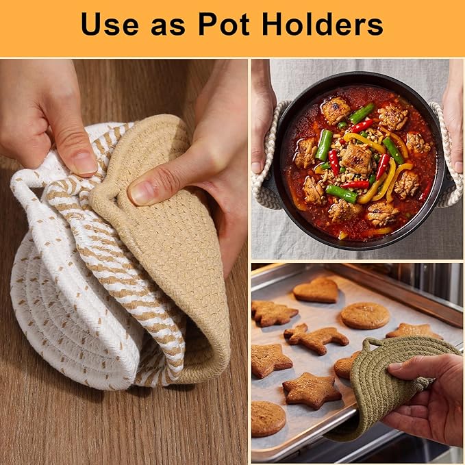 8" Trivets for Hot Dishes, 6 Pack Hot Pads for Kitchen Counter & Dining Table, Heat Resistant | Scratches | Stains Cotton Trivets for Hot Pots and Pans