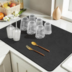 Findosom Dish Drying Mat, 17"x 32" Super Absorbent & Hide Stain Coffee Mat, Cuttable Drying Mat for Kitchen Counter, Coffee Bar Accessories, Under Dish Rack, Coffee Maker, Espresso Machine, Black-2