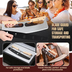 Pizza Cutter Rocker Blade with Wooden Handle, Premium 14inch Pizza Knife Rocker Cutter with Sharp Stainless Steel Blade and Protective Cover, Slicing Through Crust in One Single Rocking Motion