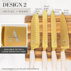 Personalized Gold Knife Set with Self-Sharpening Block – Make It Uniquely Yours with Custom Engraving on Luxurious White and Gold Knives – Personalized Gift for Weddings, Birthdays, Anniversaries