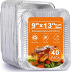 40 Pack Aluminum Foil Pans 9x13 Disposable – Half Size Tin oil Heavy Duty Deep Steam Table Pan, Aluminum foil Sheets Tray Chafing Grill Accessories for Cooking, Baking, Storing, Food Prepping