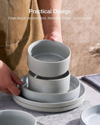 Famiware Star 12-Piece Stoneware Dinnerware Sets, Service for 4 - Handcrafted Reactive Glaze Plates and Bowls, Modern Rustic Dishes, Chip & Scratch Resistant, Microwave & Dishwasher Safe, Matte Gray