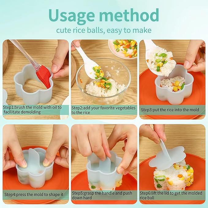 Pink Onigiri Mold Set, 8 PCS Musubi Press Mold Kit for Lunch Bento and Home Party DIY, Non Stick Rice Ball Sushi Mold for Kitchen Family Food Lovers Gifts Christmas