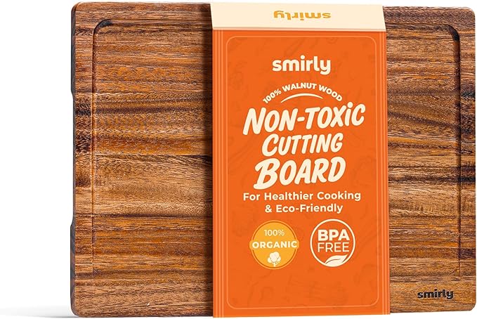 SMIRLY Bamboo Cutting Board Set, Chopping Board and Wooden Cutting Boards for Kitchen, Small Wood Cutting Board and butcher block (Walnut Wood, 1 Pack)