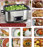 8 Quart 12-in-1 Deluxe Multi Cooker with Sous Vide Function, Programmable Electric Pressure Cooker with Non-Stick Pot, Glass Lid & Adjustable Temperature Settings for Family Meals