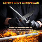 Knife Sharpener Rod, Kitchen Knives Sharpener Carbon Steel Professional Knife Sharpening Steel, Honing Rod with Hanging Holes (13 inches), B