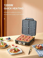 Belgian Waffle Maker 4 Slices, 1200W Waffle Iron, Anti-Overflow Waffle Iron with Browning Knob, Nonstick Plates, Indicator Lights, Silver/Black (White)