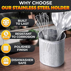 Chopstick Dishwasher Basket 3.5x2.7x3.9" – Stainless Steel Chopstick Holder for Dishwasher with Hooks, Oval Design Rust-Resistant Perforated Utensil Caddy for Straws, Teaspoons & Small Kitchen Tools