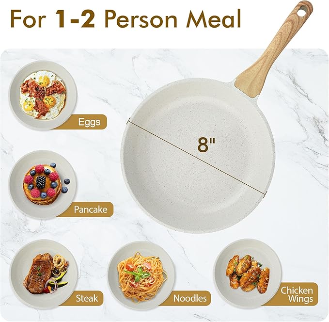 SENSARTE Nonstick Ceramic Frying Pan Skillet, 8-Inch Omelet Pan, Healthy Non Toxic Chef Pan, Induction Compatible Egg Pan with Heat Resistant Handle, PFAS-Free, White (Pack of 2)