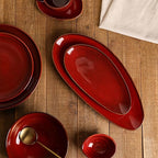 vicrays Large Oval Serving Platters, 16"/14"/10" Porcelain Serving Platters for Party, BBQ,Stackable Serving Trays Serving Plates for Appetizers, Sushi, Restaurant, Set of 3 (Cherry Red)
