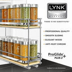 LYNK PROFESSIONAL® Élite™ Pull Out Spice Organization for Cabinets - 4-3/8 inch Wide – Spice Rack for Inside Cabinets – Wood/Chrome - Sliding Spice Rack Organizer for cabinet – Spice Rack - 2 Tier