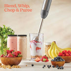 Powerful Immersion Blender, Electric Hand Blender 500 Watt with Turbo Mode, Detachable Base. Handheld Kitchen Blender Stick for Soup, Smoothie, Puree, Baby Food, 304 Stainless Steel Blades (Grey)
