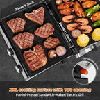 KEINVE 1600W Panini Press, Sandwich Maker with Temp & Time Setting, 4 Slice Large Non-stick Versatile Grill Press, Opens 180 Degrees to Fit Steak, Fish, Vegetable and More