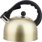 Stainless Steel Stovetop Whistling Tea Kettle 3 Liter (3-Quart) Classic Teapot with Ergonomic Handle, Works on Induction Cooktops-Gold 2407.