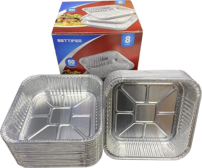 Waytiffer 50pack- 8 x 8 Aluminum foil Pans Disposable,Heavy Duty Square baking Cake Pans, Cooking Tins Homemade Breads Oven, Baking Roasting Pan