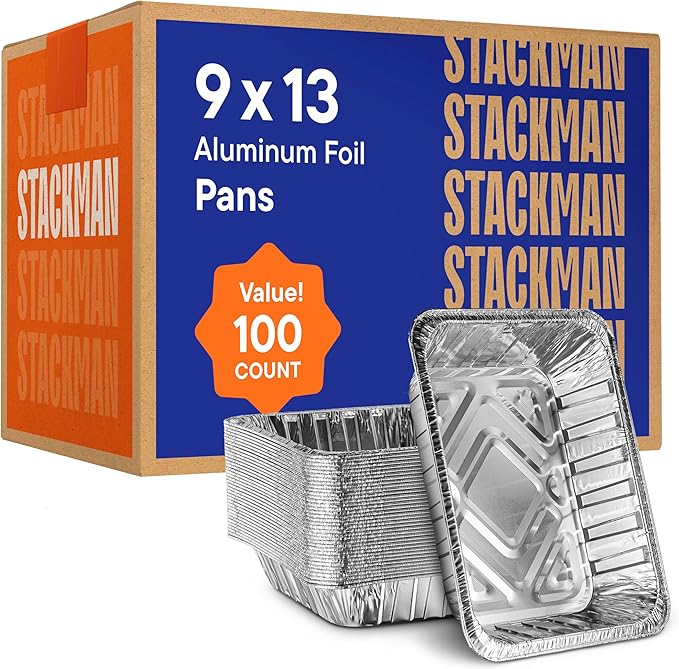 Aluminum Pans 9x13 Disposable Aluminum Foil Pans [100-Bulk-Pack] Large Baking Pan Trays - Heavy Duty Half Size Chafing Dishes. Food Containers for Roasting, Cooking, Heating or Steam Table…