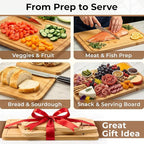 Set of 3 Bamboo Cutting Boards for Kitchen - Thick & Durable Wood Cutting Boards Set with Deep Juice Grooves & Build-in Handles, Large Surface, Easy to Clean – for Meat, Vegetables and Fruits