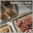 BAKKENMASTER Deluxe 8-Piece Carbon Steel Bakeware Set - Nonstick White Marble Coating, Silicone Handles - Professional Quality Kitchen Oven Baking Pans