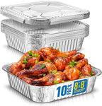 8x8 Disposable Aluminum Pans With Lids - 10 Pack Foil Pans For Cooking, Baking Cakes, Roasting & Homemade Breads - Disposable Food Containers With Foil Lids