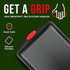 Nonstick Cookie Sheet Pan Carbon Steel Oven Tray Sheet Pan with Red Silicone Handles -large Bakeware Pan Tray with Gray Coating Inside & Outside (Pack of 2)