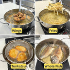 Saltlas 4.4Qt/4.2L Deep Fryer Pot with Basket and Strainer Spoon, 304 Stainless Steel Fish Frying Pot for Seafood, Chicken, French Fries, Japanese Tempura