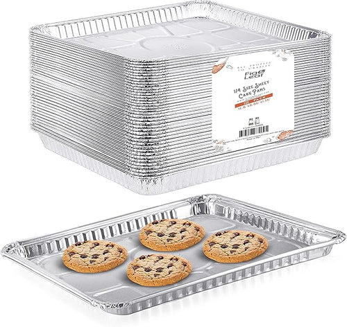 (200 Pack) 1/4 Size Cookie Sheet Baking Cake Pans l 12.8” x 8.9” Disposable Aluminum Foil Trays l Premium Heavy Duty Nonstick Baking Sheets Reusable