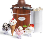 Nostalgia Electric Ice Cream Maker With 6 Qt Capacity - Old Fashioned Ice Cream Machine Makes Frozen Yogurt or Gelato in Minutes- Vintage Wooden Style Ice Cream Maker with Aluminum Canister- Dark Wood