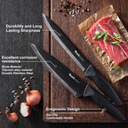 Wanbasion Black Professional Kitchen Knife Chef Set, Stainless Steel, Dishwasher Safe with Sheathes