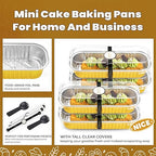 NPLUX 50 Pack Mini Cake Pans with Lids and Spoons Gold Rectangular Aluminum Foil Baking Pans Mini Cheesecake Containers(6.8oz)