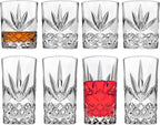 Godinger Mixed Drinkware Set of 8, 4 Highballs Tall Drinking Glasses, 4 Old Fashioned Whiskey Glasses, Glassware Set, Crystal Glass Cups