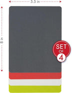 Dexas Heavy Duty Cutting Board Grippmat, Flexible Cutting Boards for Kitchen, Set of 4, Non Slip Plastic Board Cutting Mat 5.5 by 8 Inches Gray, Red, White and Green Set, Kitchen Gadgets